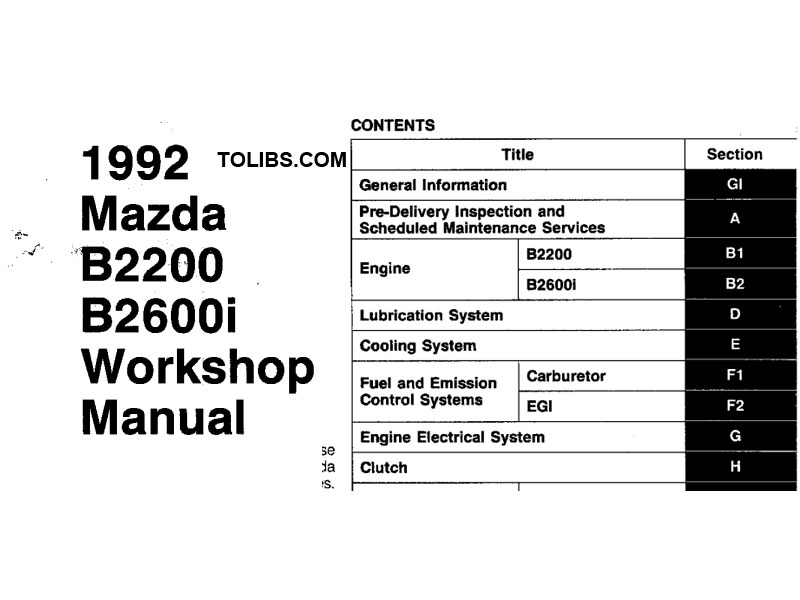 1992 Mazda B2200, B2600i Workshop Manual
