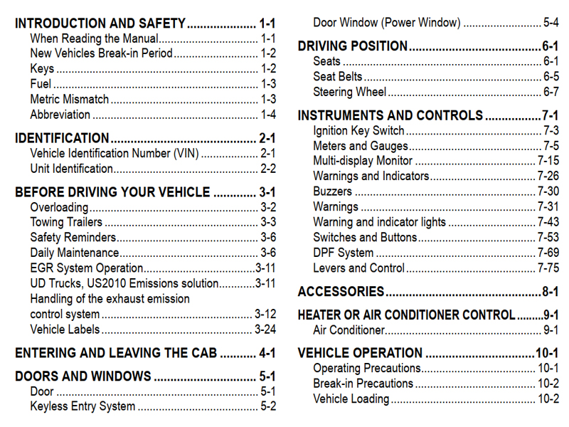 2011-2013 UD Trucks Owners Manual
